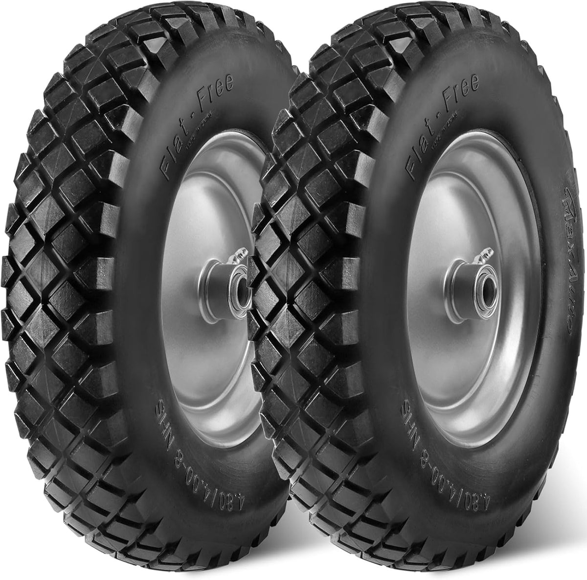 MaxAuto Wheelbarrow Tires 4.80 4.00-8 Flat-Free 4.80/4.00-8 Tire and Wheel w/Grease Fitting, 3"