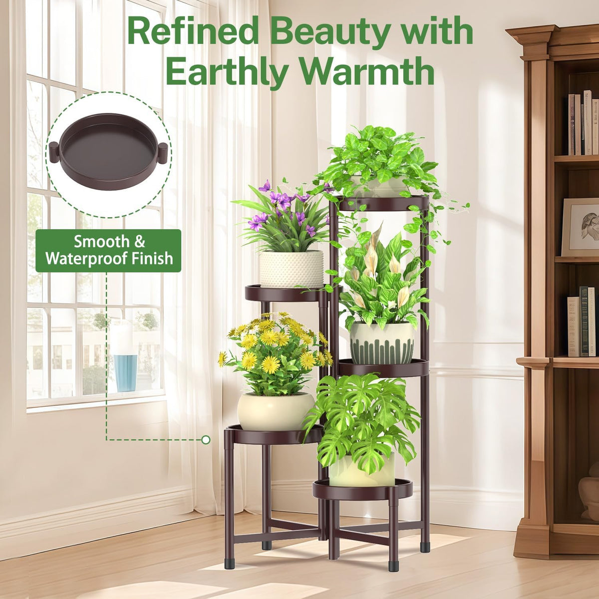 iDavosic.ly Plant Stand Indoor Outdoor, 5 Tier Corner Metal Flower Display Holder Shelf, Folding
