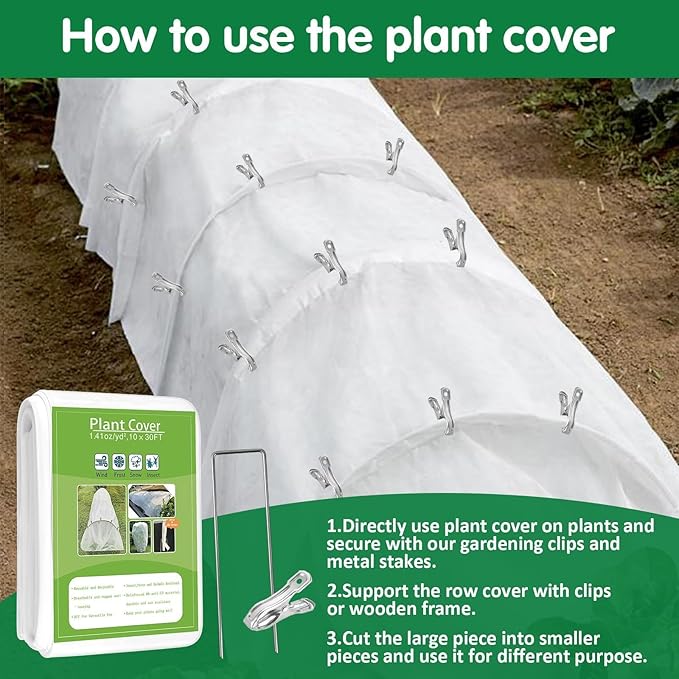 Plant Covers Freeze Protection, 10ft x 30ft 1.41oz/yd² White Frost Cloth Plant Blankets with 20