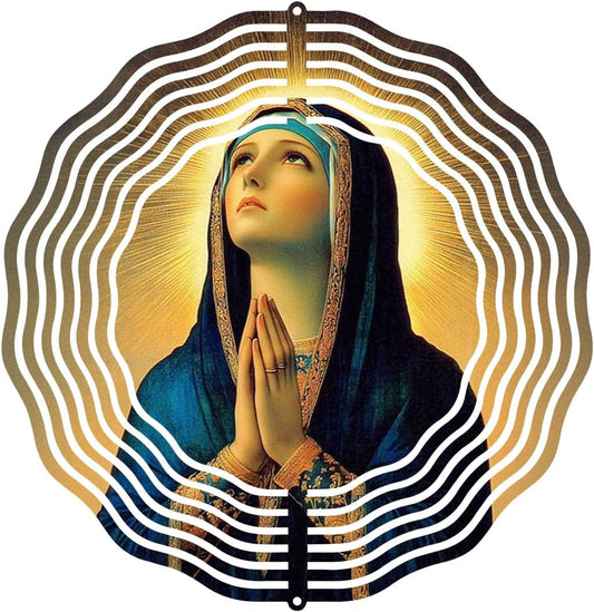 Virgin Mary Prayer Wind Spinner, Metal Wind Spinners Outdoor Indoor, Religious Virgin Mary Hanging