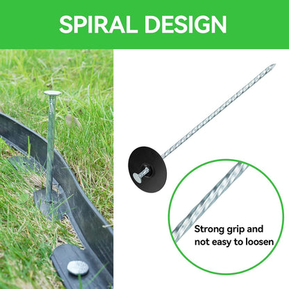 8 Inch Heavy Duty Landscape Stakes with Gasket Caps - 50 Sets Galvanized Spiral Garden Landscape
