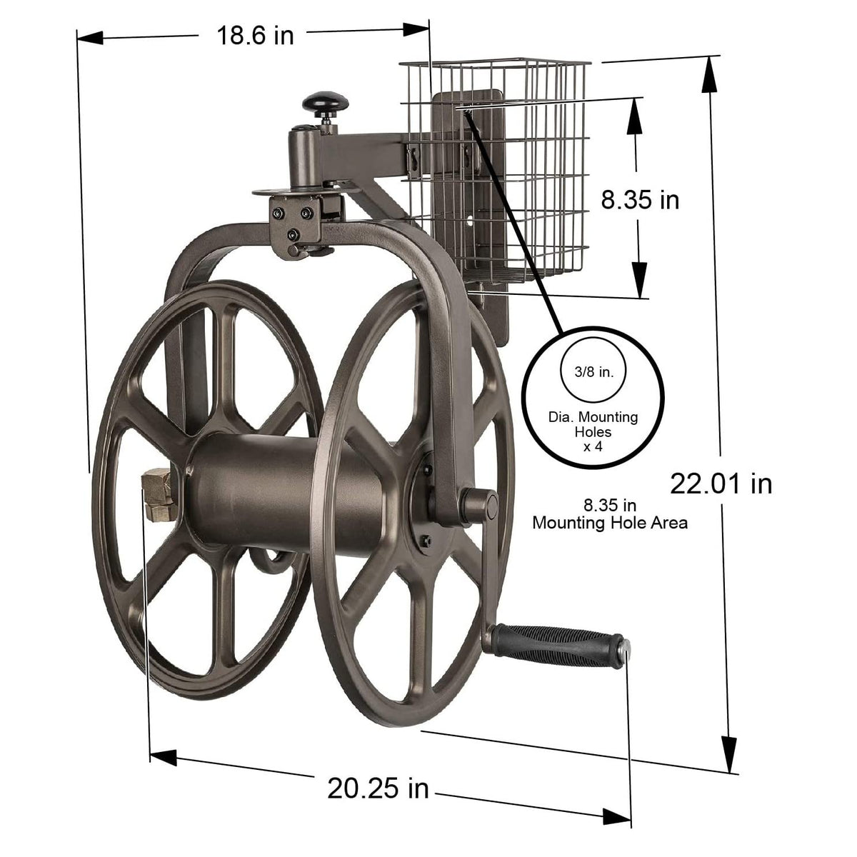 Liberty GARDEN 712 Single Arm Navigator Multi-Directional Garden Hose Reel, Holds 125-Feet of