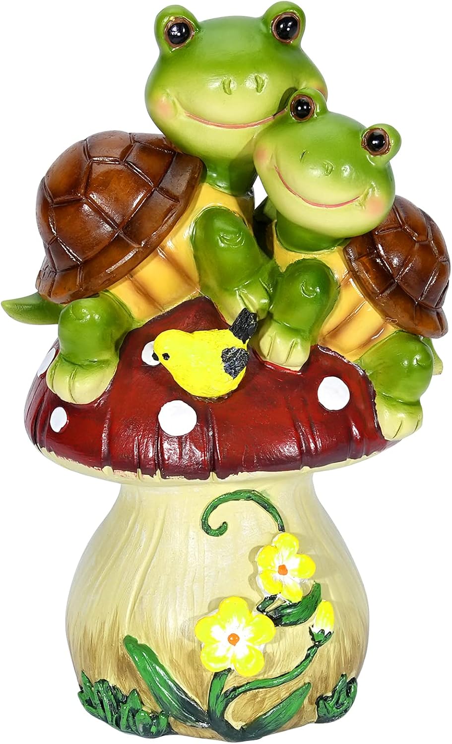 Solar Light Turtle Garden Statue, Turtle on Mushroom Figurine, Lovely Tortoise Garden Statue with 5