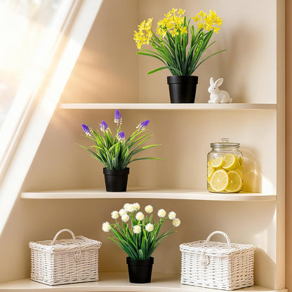 3 Pack Fake Small Plant Artificial Potted Flowers for Home Decor Fake Flower Plant Greenery Mini