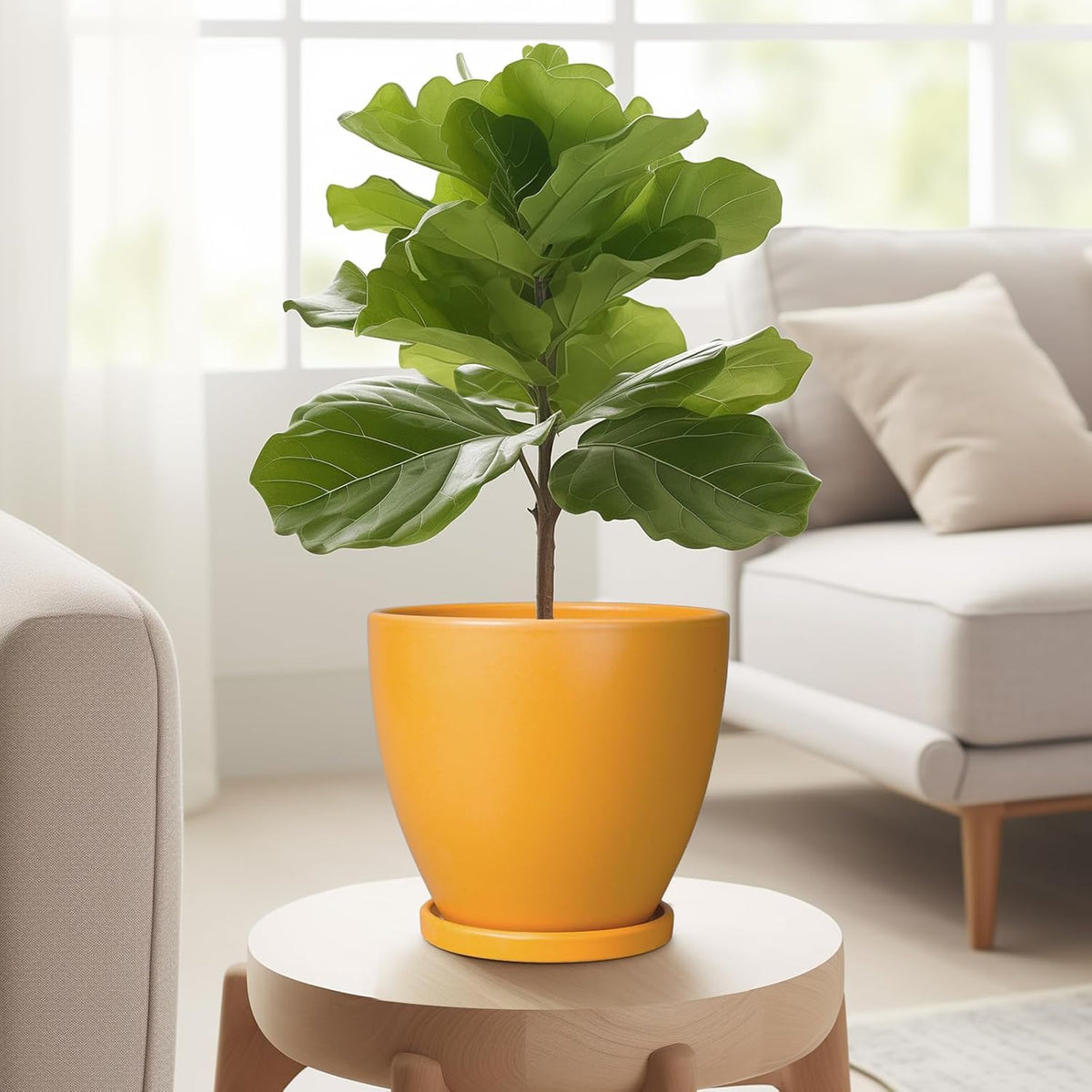 6.8 Inch Plant Pot - Ceramic Planter with Drainage Hole and Saucer, Modern Round Flower Pot