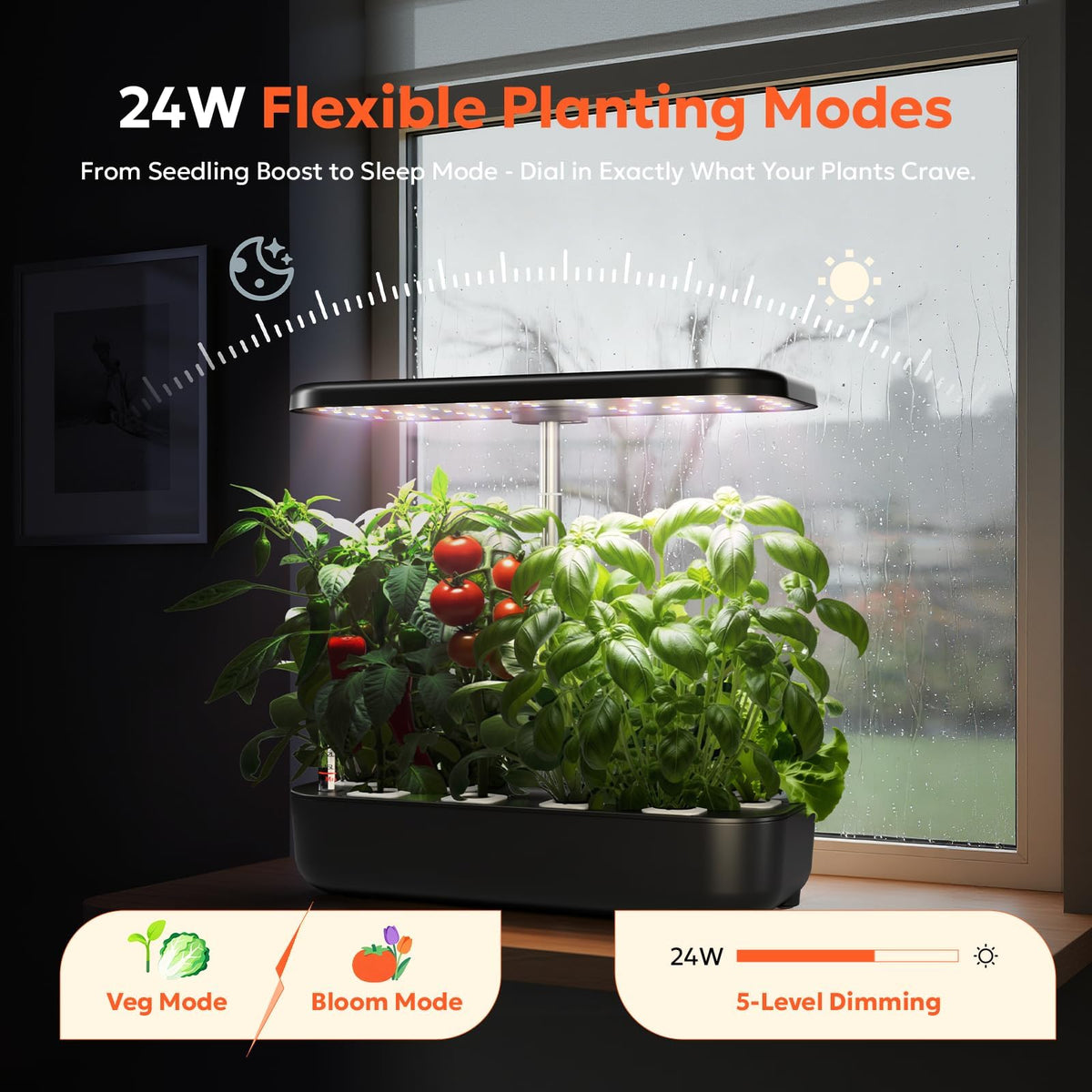 owltron Hydroponics Growing System Kit, 12 Pods Indoor Herb Garden with 24W LED Grow Light Full