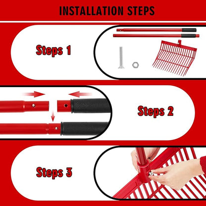 Lasnten 3 Sets Manure Fork with Long Metal Handle Pitch Fork Manure Rake Heavy Duty Muck Rake for