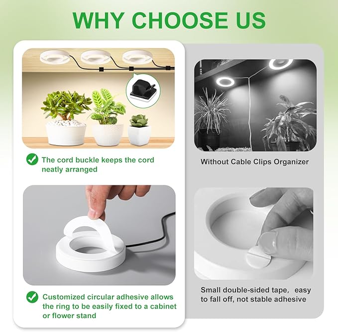 3 Head White Halo Angel Ring Ceiling LED Plant Growth Lights for Shelf, 3000K+6000K Full Spectrum