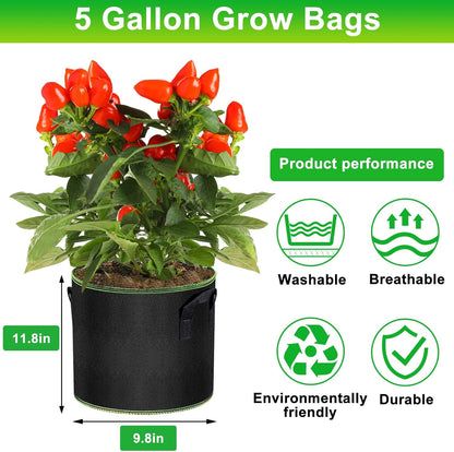Grow Bags of 6-Pack 5Gallon, Garden Planter Bags with Handles, Thickened Nonwoven Fabric Aeration