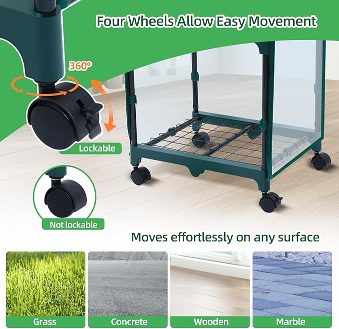 Ohuhu Mini Greenhouse for Indoor Outdoor, Small Plastic Plant Green House with Locking Wheels