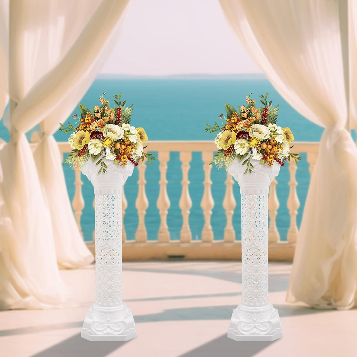 Roman Column Pedestal, Plastic White Columns for Weddings Indoor/Outdoor Roman Pillar Stand for