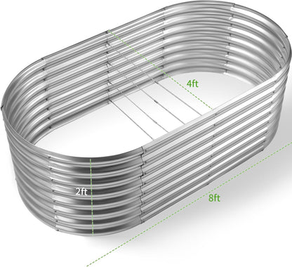 Land Guard Galvanized Raised Garden Bed, 8x4x2ft Planter Boxes Outdoor, Oval Larger Metal Planter