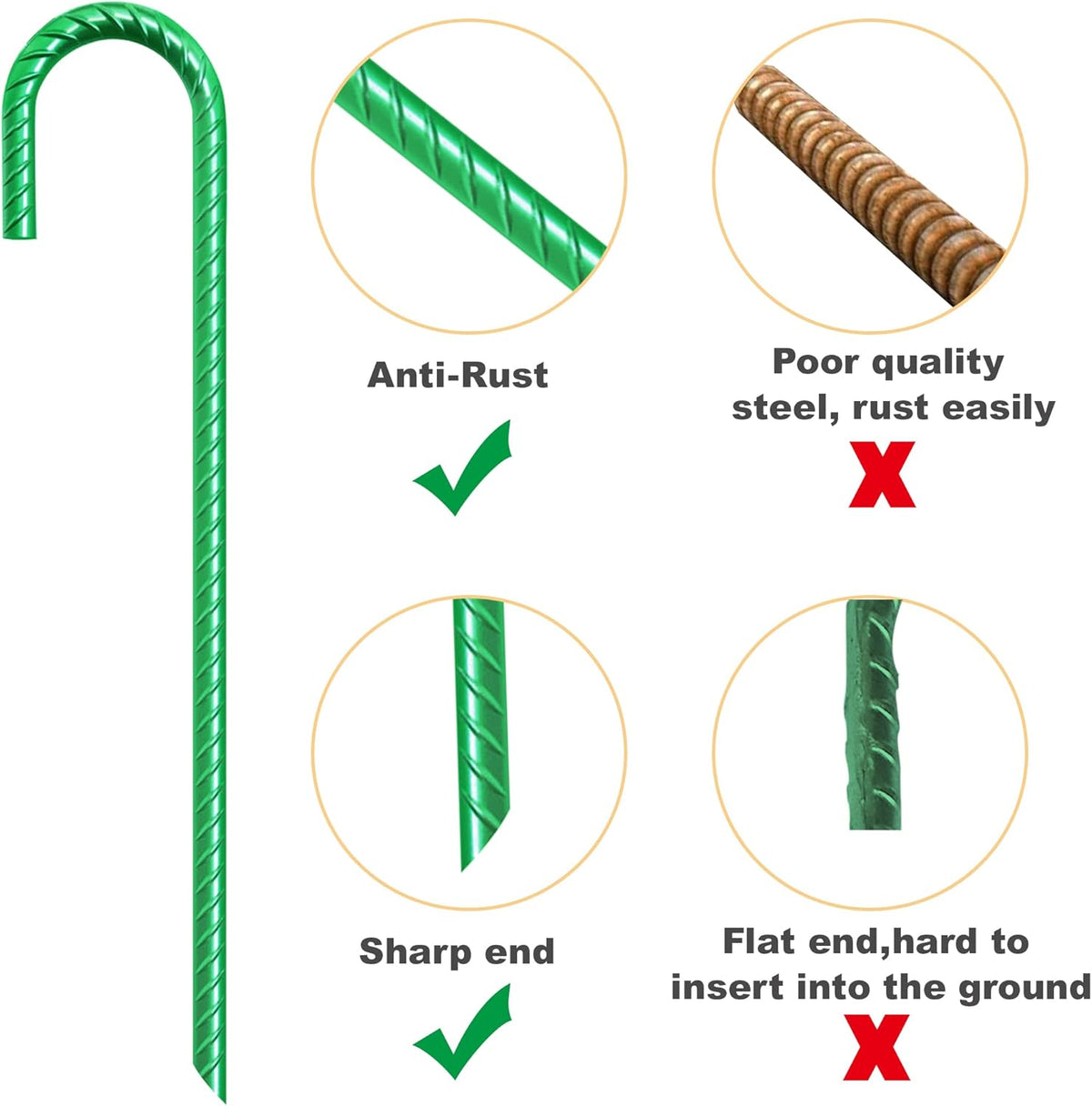 Eurmax USA Trampolines Stakes Heavy Duty Ground Stakes Canopy Parts Wind Stake with Rope 12 Inch
