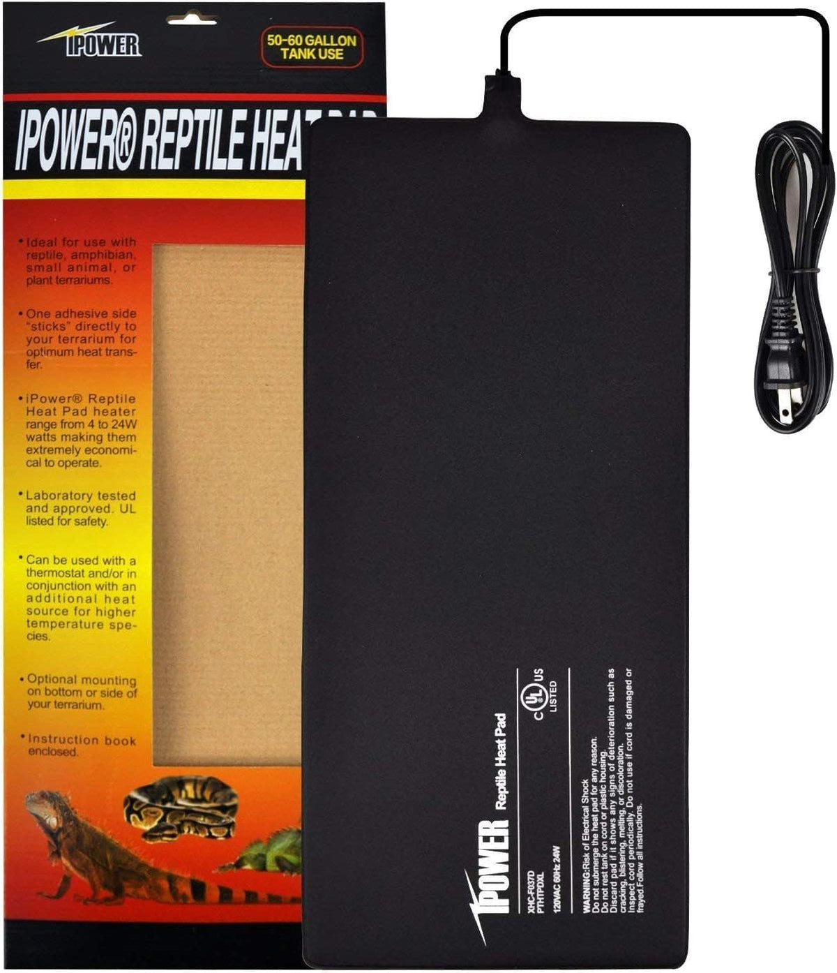 iPower 8 by 18-Inch 24W Reptile Heat Mat, Under Tank Warmer Terrarium Heat Pad for Turtles Lizards