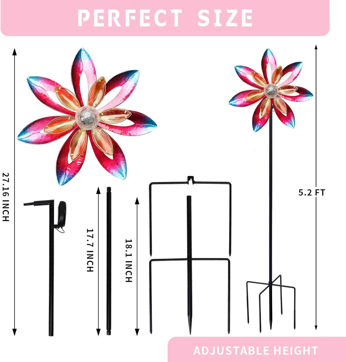 WONDER GARDEN Wind Spinners for Yard and Garden-Solar Wind Spinner - 5.2 FT Wind Sculptures &