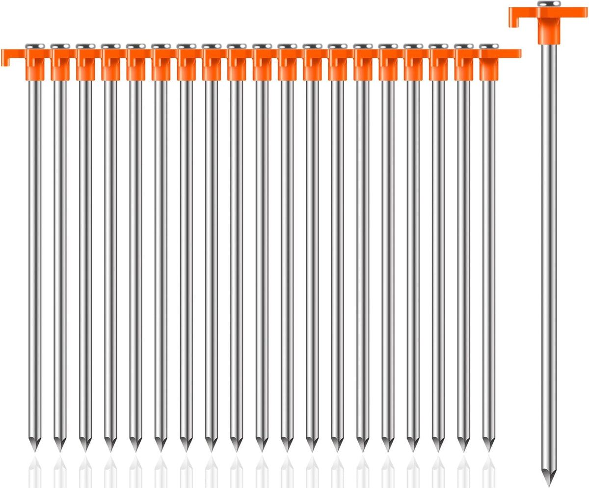 20 Pack Tent Stakes Heavy Duty, 9.84 Inch Rust-Proof Yard Stake Ground Stakes, Metal Tent Pegs for
