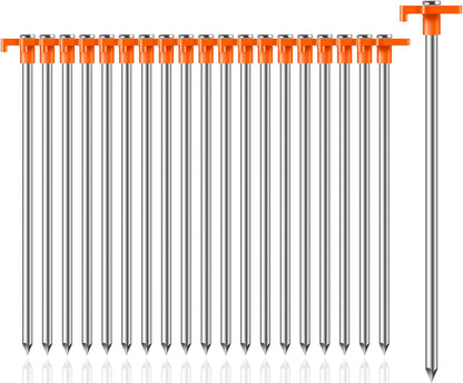 20 Pack Tent Stakes Heavy Duty, 9.84 Inch Rust-Proof Yard Stake Ground Stakes, Metal Tent Pegs for