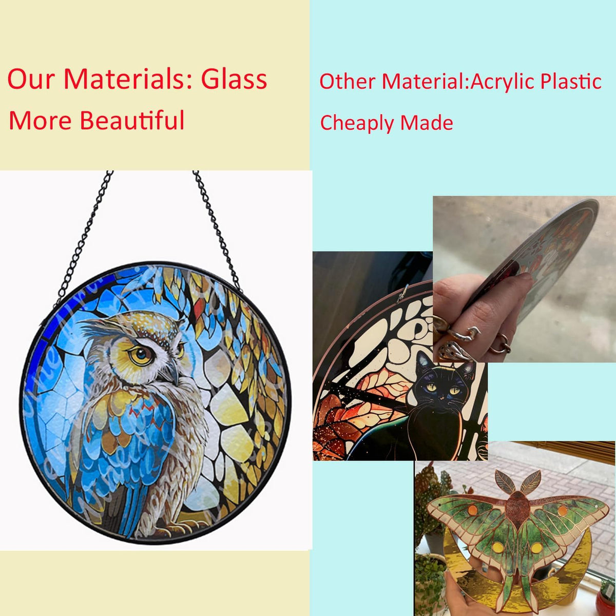 Hanging Stained Glass for Windows,20cm/7.87inch Owl Suncatcher Stained Glass Garden Hangings