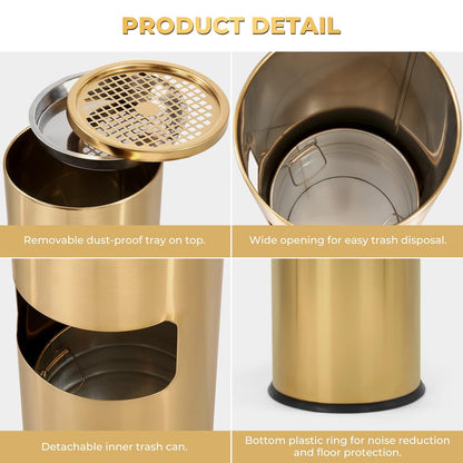 Trash Can Outdoor Waste Container Round Stainless Steel Trash Can with Removable Inner Bucket for