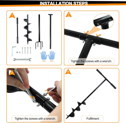 2 in 1 Hand Auger Spiral Drill for Planting, 6 X 42.9inch Post Hole Digger Manual Auger for Fence