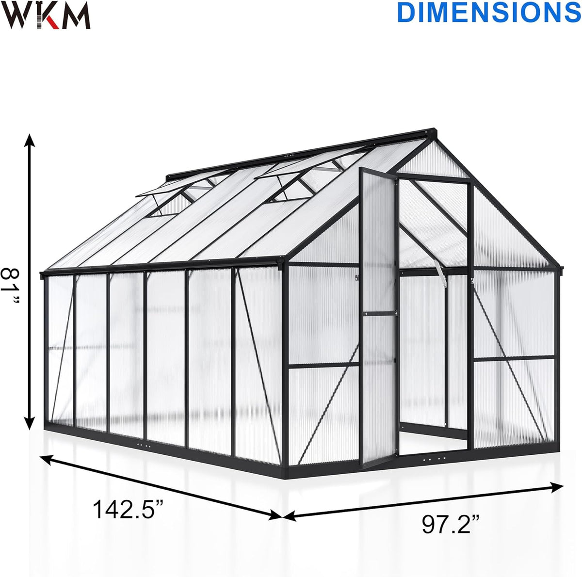 WKM 8x12 FT Greenhouse for Outdoors, Quick-fit Structure Green House with Window for Ventilation