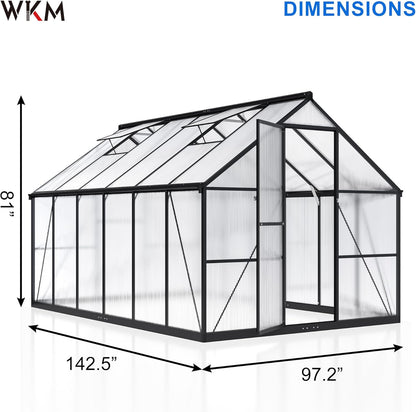 WKM 8x12 FT Greenhouse for Outdoors, Quick-fit Structure Green House with Window for Ventilation