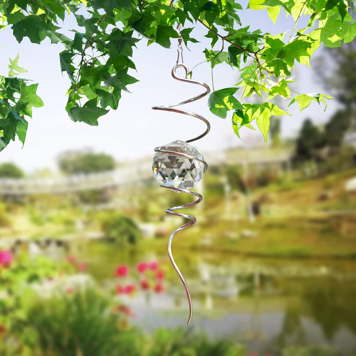 Gazing Ball Spiral Tail, Wind Spinners Stabilizer with Swivel Hook & Clear Crystal Ball, Hanging