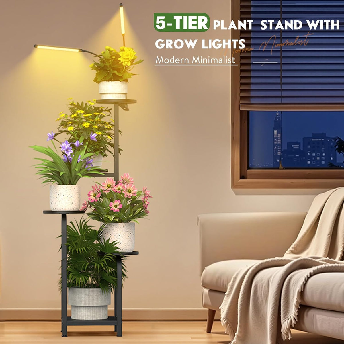 TOSKING 48" Tall Plant Stand with Grow Lights - 5-Tier Corner Plant Shelf with LED Full Spectrum