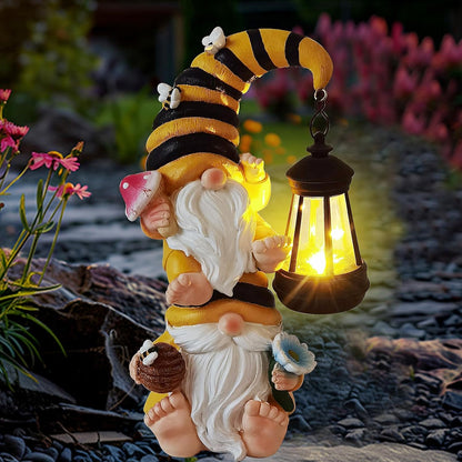 Garden Gnomes Outdoor Statue Solar Bee Garden Gnomes with Led Lantern Outdoor Decor for