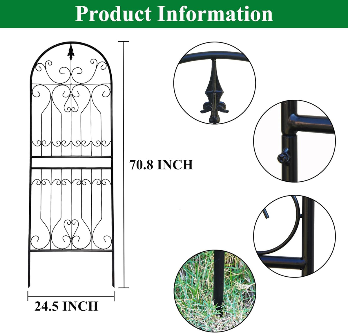 SCENDOR Trellis for Climbing Plants 70.8" H x 24.5" W Metal Premium Quality Material Rust-Resistant