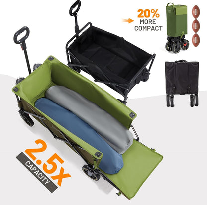 TIMBER RIDGE 49" Extra Long Collapsible Folding Wagon with Tailgate and Brakes, 300lbs Heavy Duty