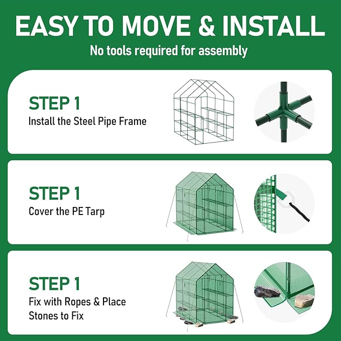 SPECILITE 56×85×77Inch Walk-in Greenhouse, Heavy Duty Small Plant House with Thicken PE Cover and