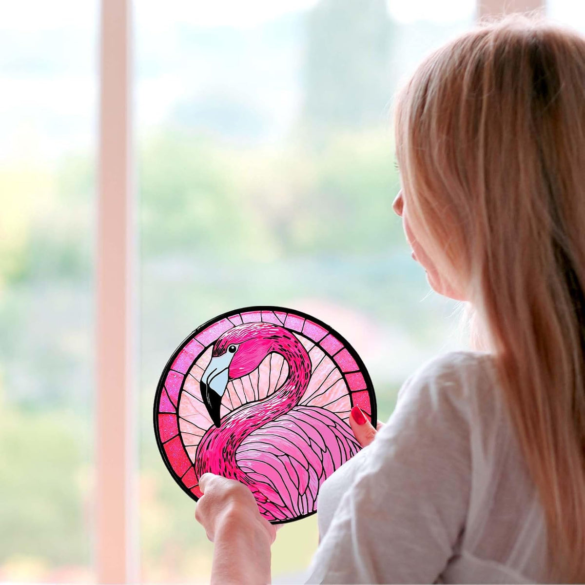 Flamingo Sun Catcher Stained Glass Bird Light Window Hanging Gifts for Women Wall Decor Handmade