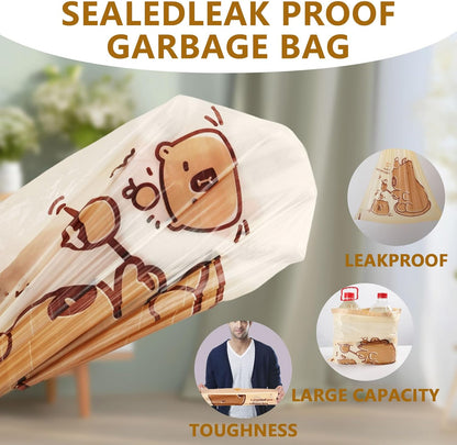 VOK 4 Gallon Trash Bags with Capybara Printed, Drawstring Small Garbage Bags, Tear-Resistant &