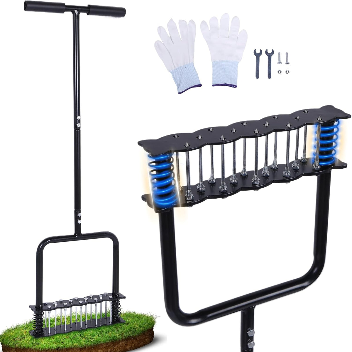 Lawn Aerator Tool, Manual Lawn Aerators with 14 Iron Spikes, Spring-Loaded Design Lawn Air Aerator