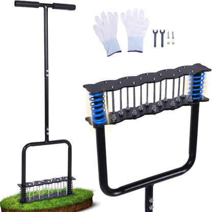 Lawn Aerator Tool, Manual Lawn Aerators with 14 Iron Spikes, Spring-Loaded Design Lawn Air Aerator