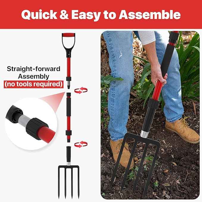 COSITA Pitch Fork for Garden, 44-Inches Pitchfork with Fiberglass Handle, Gardening Spading Fork