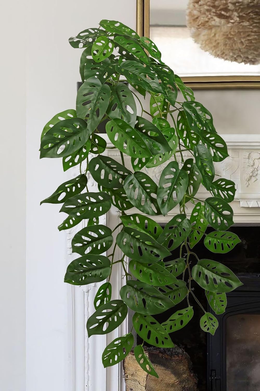 Large Fake Hanging Plants in Pot with Hook, 37" Artificial Hanging Monstera Albo Vines Plants, Fake