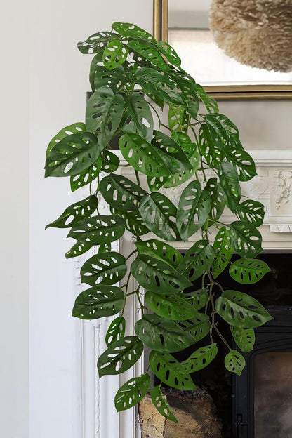 Large Fake Hanging Plants in Pot with Hook, 37" Artificial Hanging Monstera Albo Vines Plants, Fake