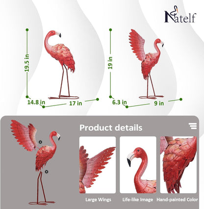 Natelf Pink Flamingo Garden Statues - Metal Flamingo Yard Art Decor, Weather-Resistant Outdoor