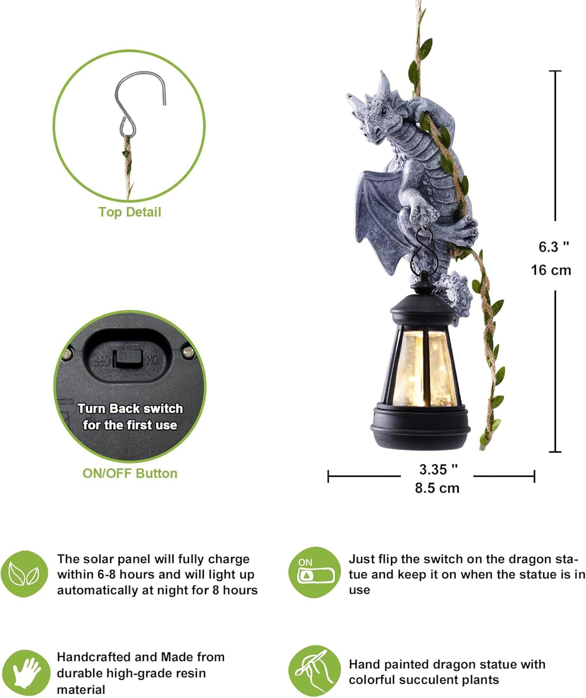 Nacome Dragon Outdoor Statues for Garden: Outside Hanging Climbing Sculptures with Lantern Decor