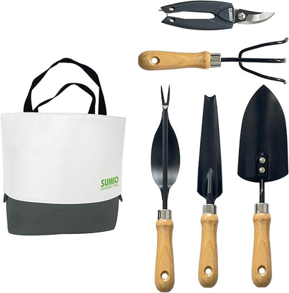SUMIO 6-Piece Gardening Hand Tool Set – Includes Trowel, Transplanter, Cultivator, Lever Weeder