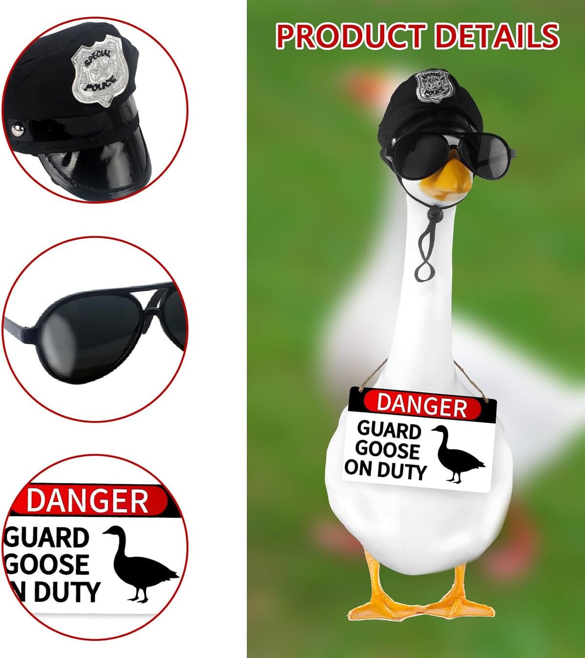 CAMDUCK 3 Pcs Porch Goose Accessories Porch Goose Sign Goose Police Hat Eyeglasses Wooden Gooses