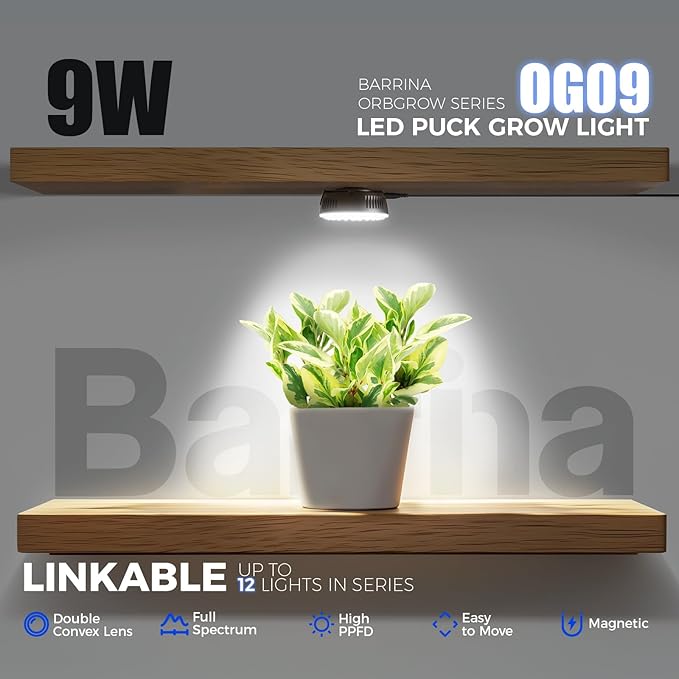 Barrina Orbgrow OG09 Puck LED Grow Light, 5000K 9W(135 Watt Equiv), Plant Lights for Indoor Plants