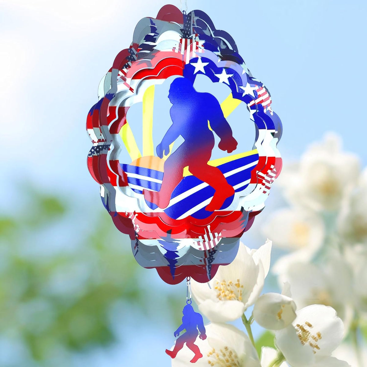 Bigfoot Wind Spinners Gift Patriotic Sasquatch Gifts for Women Men, 12 Inch Outdoor Metal 3D Wind