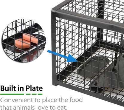 2-Pack Rat Traps Humane Live Mouse Vole Chipmunk Trap Cage for Indoors and Outdoors (Black)
