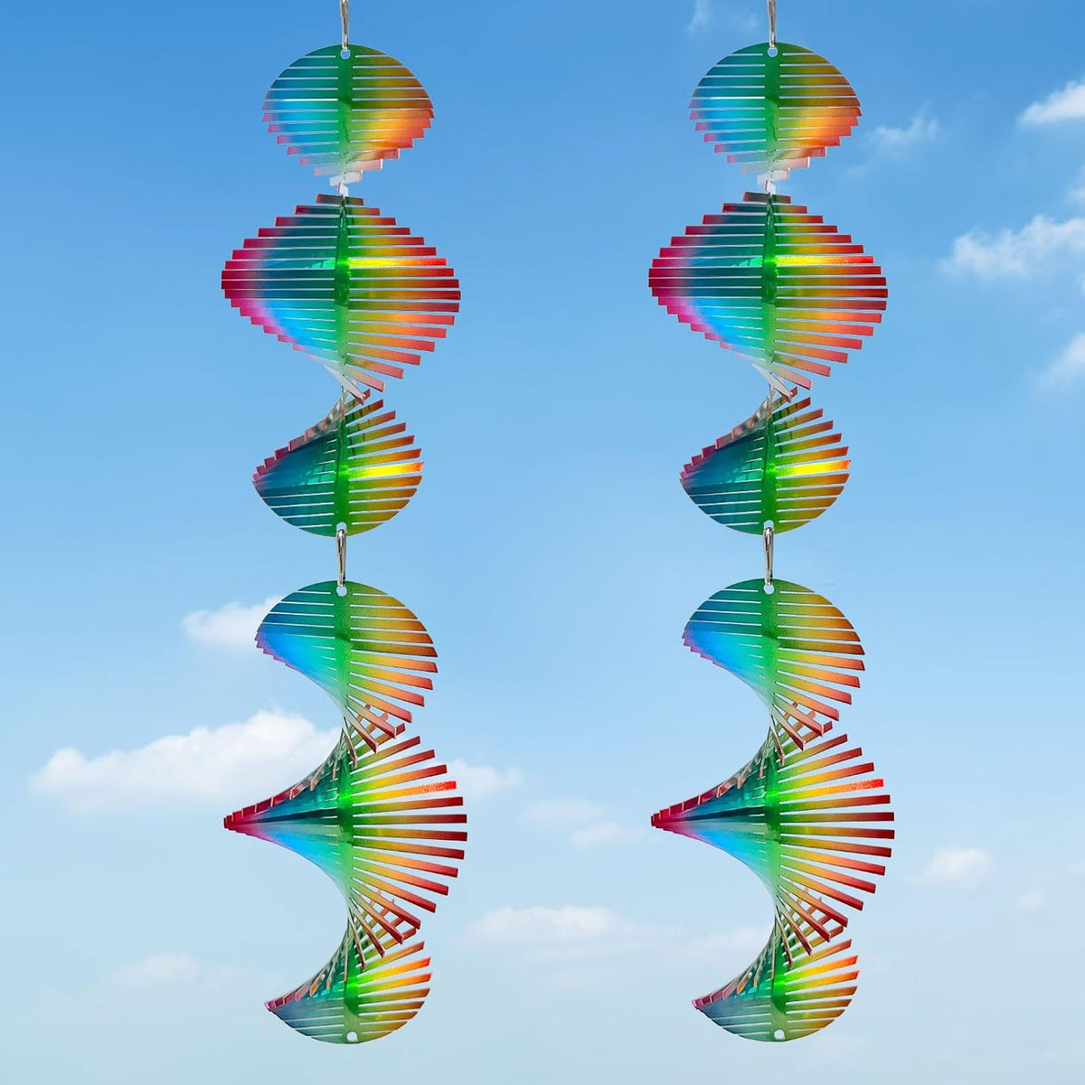 Rainbow Wave Wind Spinners Outdoor Hanging Garden Decor,Bird Deterrents for Outside,Sparkly