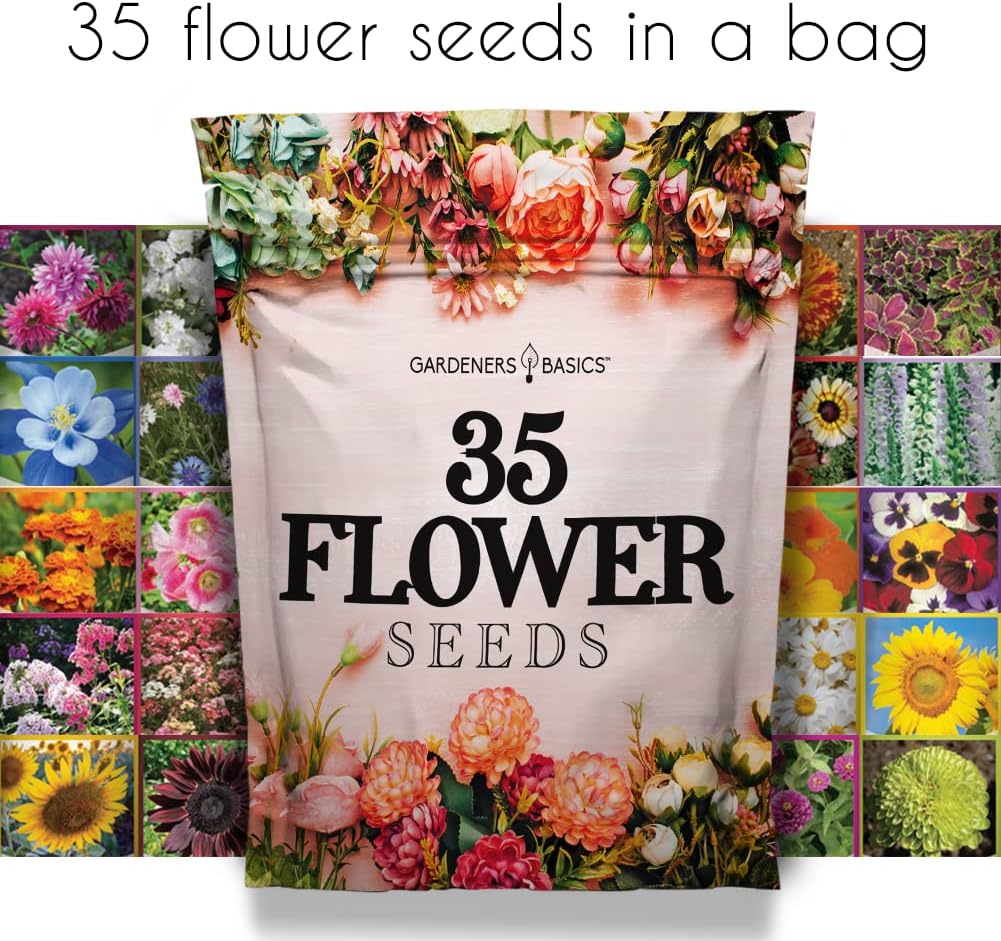 Gardeners Basics, Flower Seeds Packets for Planting 35 Individual Varieties Perennial, Annual