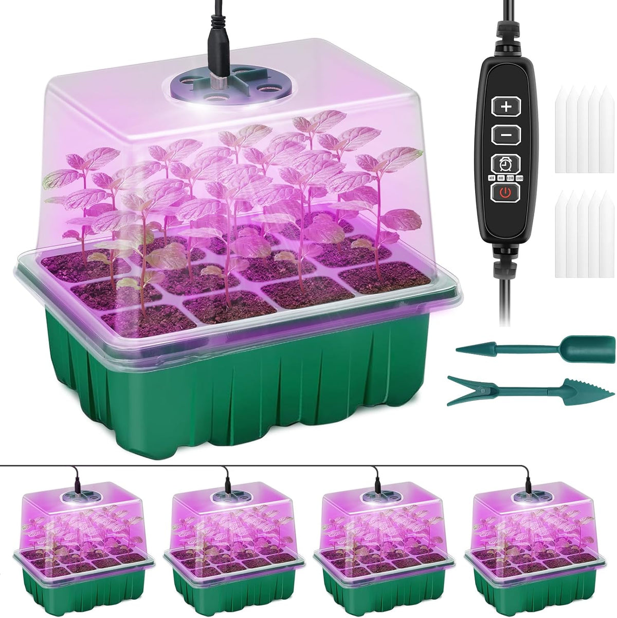 Seed Starter Tray with Plant Light, 4 Pack Grow Lights for Seed Starting Kit with Humidity Domes