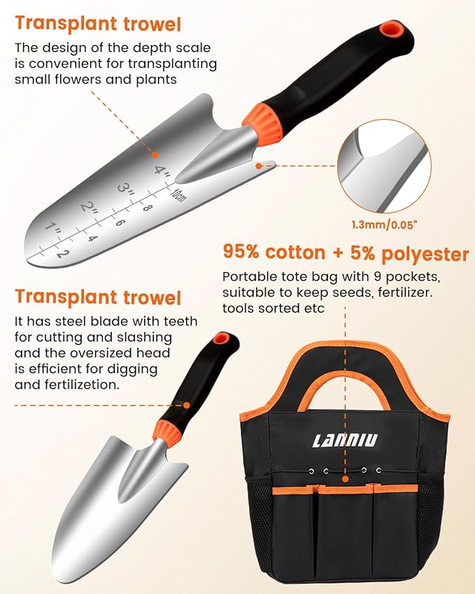 Garden Tool Set, 7 Piece Stainless Steel Heavy Duty Gardening Tool Set, with Non-Slip Rubber Grip